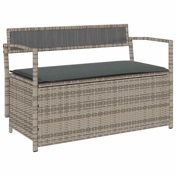 Gartenbank mit Stauraum und Kissen Grau Poly Rattan