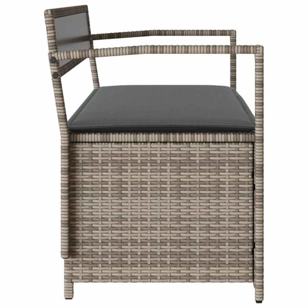 Gartenbank mit Stauraum und Kissen Grau Poly Rattan