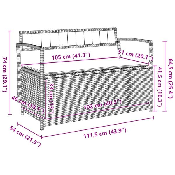 Gartenbank mit Stauraum und Kissen Grau Poly Rattan