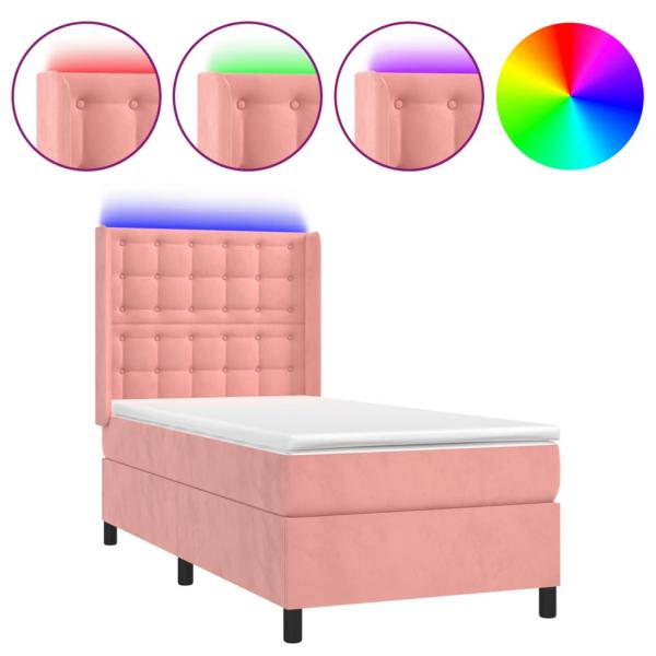Boxspringbett mit Matratze & LED Rosa 80x200 cm Samt