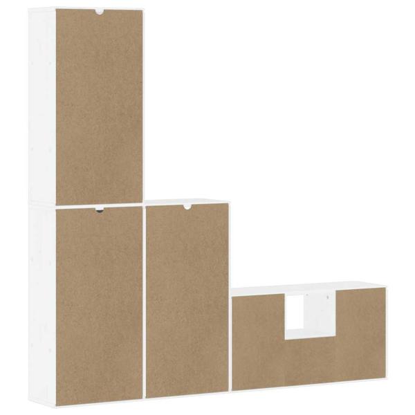 4-tlg. Wohnwand mit Stauraum ODDA Weiß Massivholz Kiefer