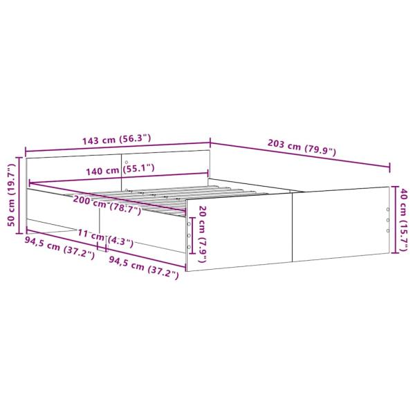 Bettgestell ohne Matratze Schwarz Eichen-Optik 140x200 cm