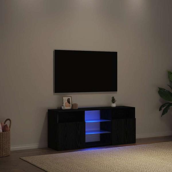 ARDEBO.de - TV-Schrank mit LED-Leuchten Schwarz Eichen-Optik 120x30x50 cm