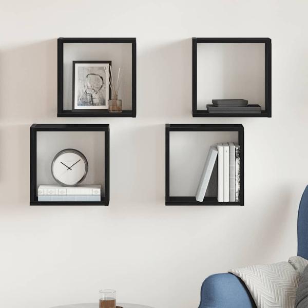 ARDEBO.de - Würfel-Wandregale 4 Stk. Schwarz Eichen-Optik 30x15x30 cm