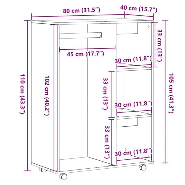 Kleiderschrank Schwarz Eichen-Optik 80x40x110 cm Holzwerkstoff