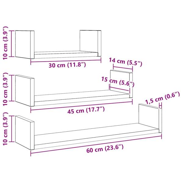 Wandregale 3 Stk. Schwarz Eichen-Optik Holzwerkstoff