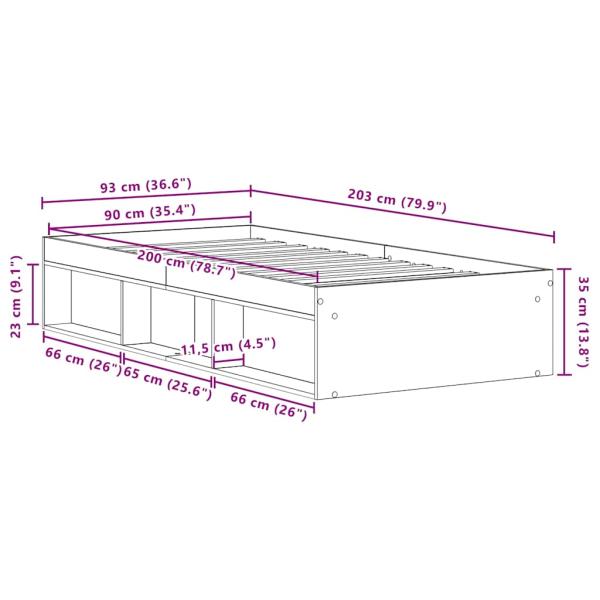 Bettgestell ohne Matratze Schwarz Eichen-Optik 90x200 cm