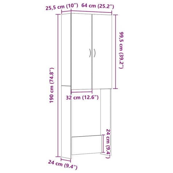 Waschmaschinenschrank Schwarz Eichen-Optik 64x25,5x190 cm