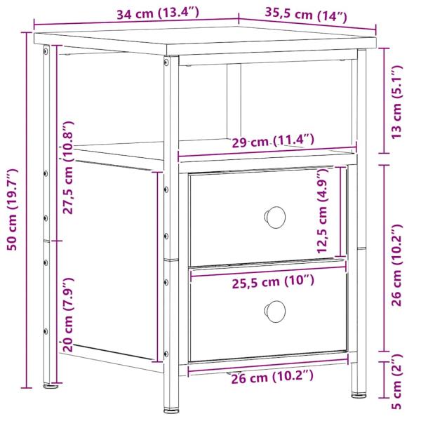 Nachttisch Schwarz Eichen-Optik 34x35,5x50 cm Holzwerkstoff