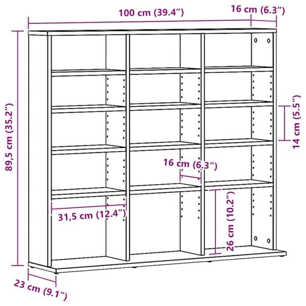 CD-Schrank Schwarz Eichen-Optik 100,5x23x89,5 cm Holzwerkstoff