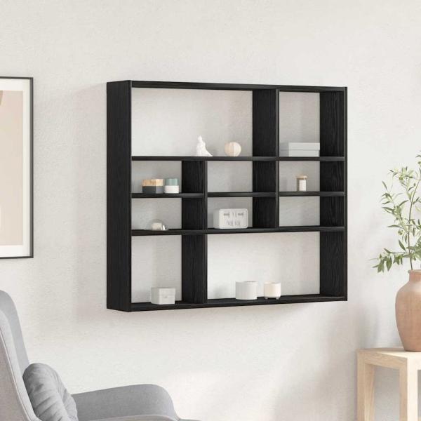 ARDEBO.de - Wandregal Schwarz Eichen-Optik 90x16x78 cm Holzwerkstoff