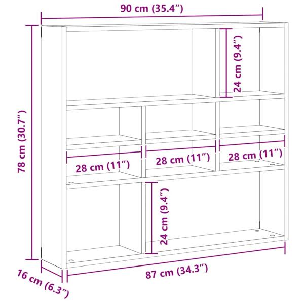 Wandregal Schwarz Eichen-Optik 90x16x78 cm Holzwerkstoff