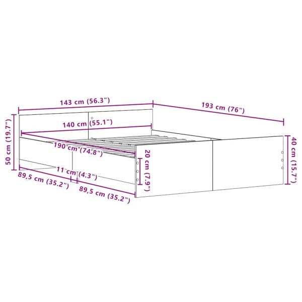 Bettgestell ohne Matratze Schwarz Eichen-Optik 140x190 cm