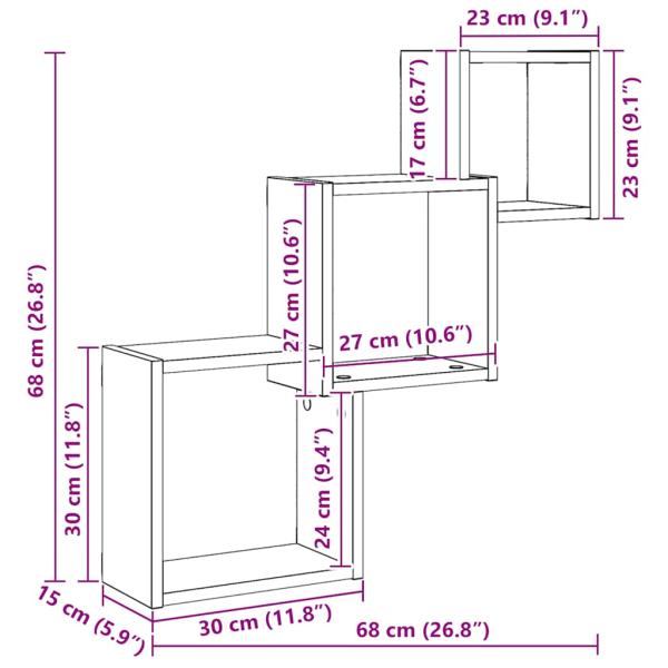 Würfelregale Schwarz Eichen-Optik 68x15x68 cm Holzwerkstoff