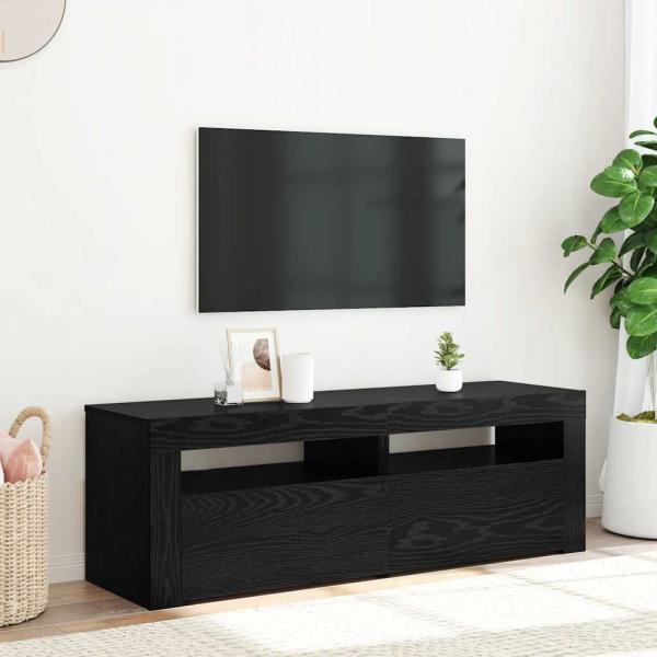 ARDEBO.de - TV-Schrank mit LED-Leuchten Schwarz Eichen-Optik 120x35x40 cm