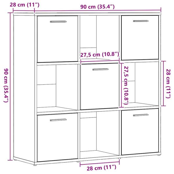 Bücherschrank Schwarz Eichen-Optik 90x28x90 cm Holzwerkstoff