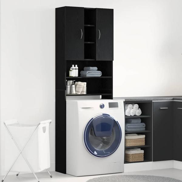 ARDEBO.de - Waschmaschinenschrank Schwarz Eichen-Optik 64x25,5x190 cm