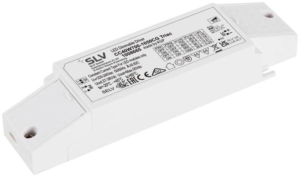 ARDEBO.de SLV LED Treiber, 40W, 700-1050mA DIP, PHASE dimmbar, mit Zugentlastung, weiß (1008665)