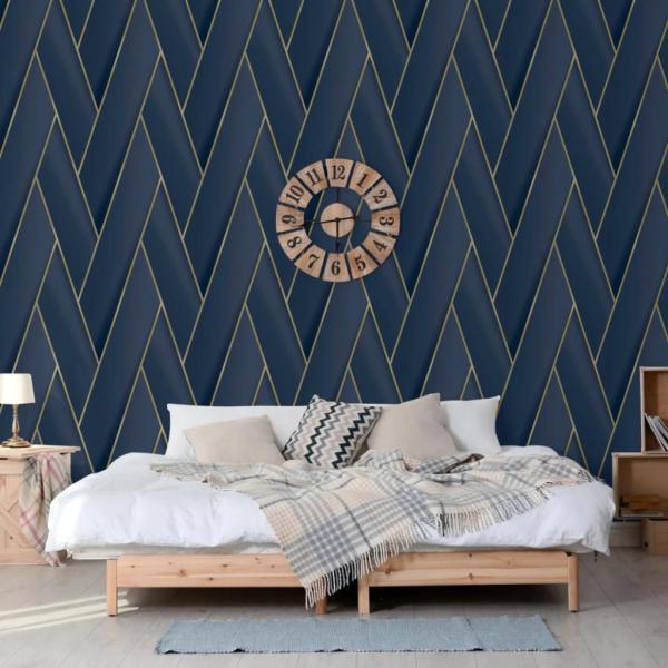 ARDEBO.de - DUTCH WALLCOVERINGS Tapete Geometric Blau und Golden