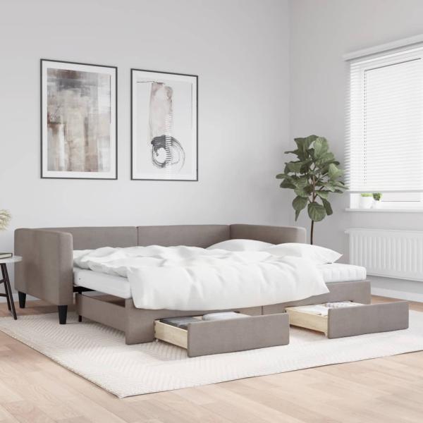 ARDEBO.de - Tagesbett Ausziehbar mit Schubladen Taupe 100x200 cm Stoff
