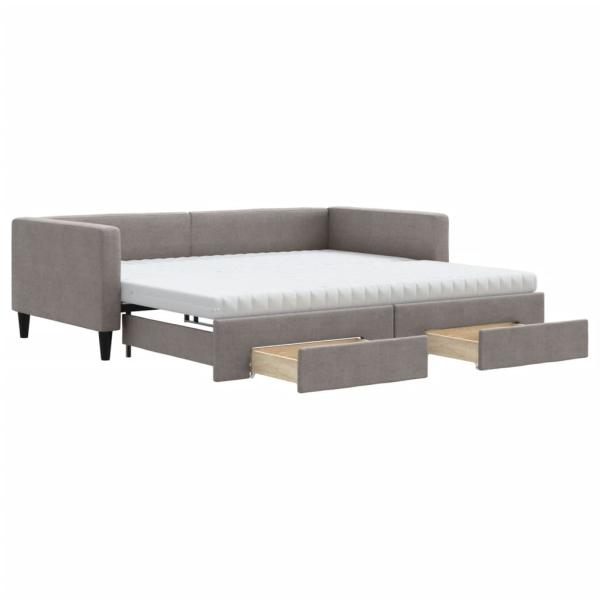 Tagesbett Ausziehbar mit Schubladen Taupe 100x200 cm Stoff