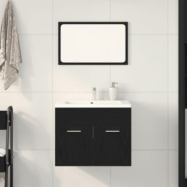 ARDEBO.de - 2-tlg. Badmöbel-Set Schwarz Eichen-Optik Holzwerkstoff