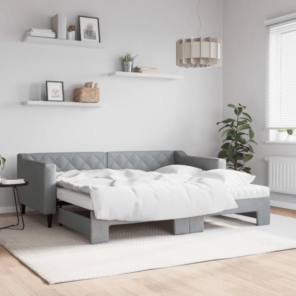 ARDEBO.de - Tagesbett Ausziehbar mit Matratze Hellgrau 90x190 cm Stoff