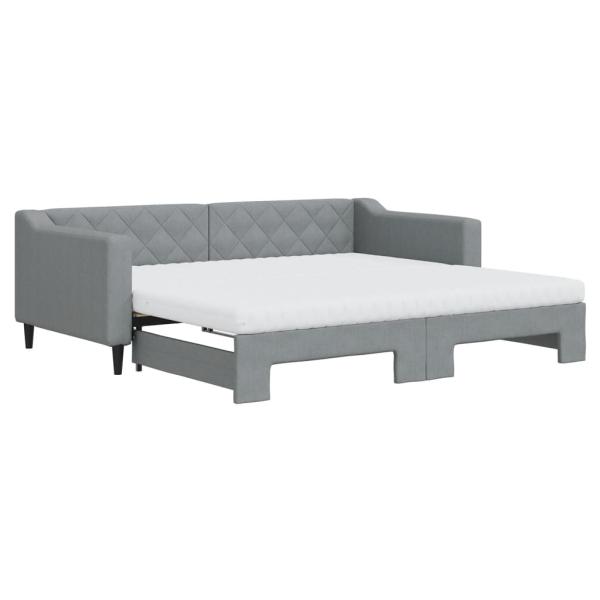Tagesbett Ausziehbar mit Matratze Hellgrau 90x190 cm Stoff