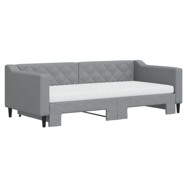 Tagesbett Ausziehbar mit Matratze Hellgrau 90x190 cm Stoff