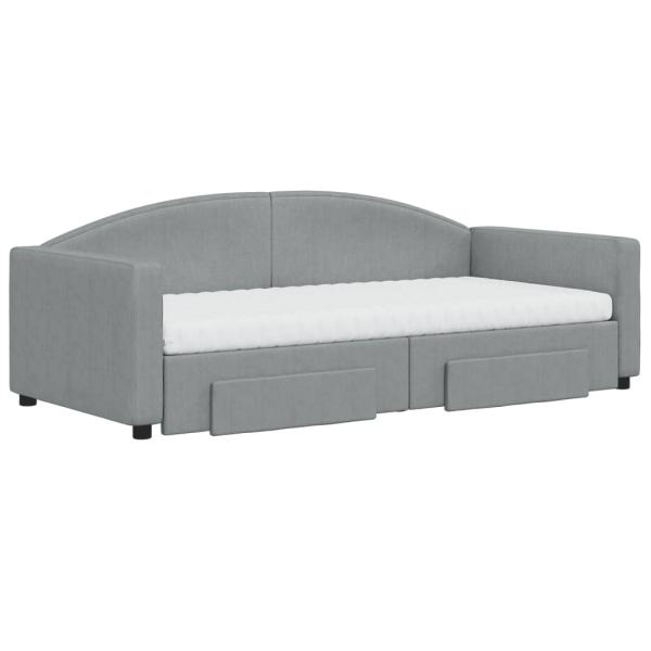Tagesbett Ausziehbar mit Schubladen Hellgrau 90x190 cm Stoff