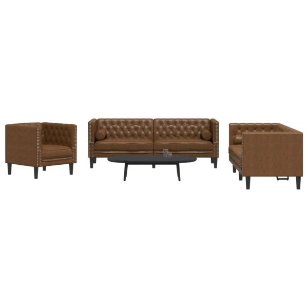 ARDEBO.de - 3-tlg. Chesterfield-Sofa-Set Braun Kunstleder Wildleder-Optik