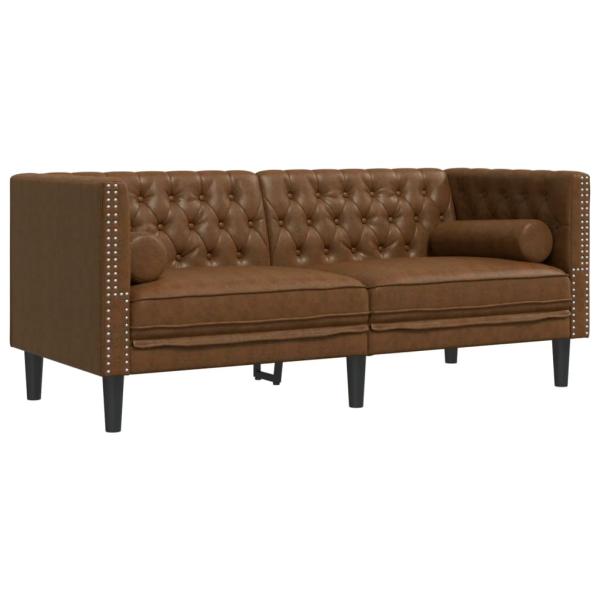 3-tlg. Chesterfield-Sofa-Set Braun Kunstleder Wildleder-Optik