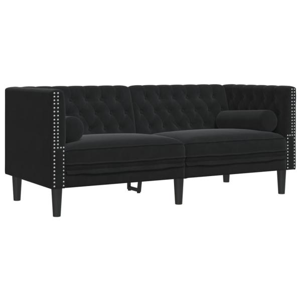 3-tlg. Chesterfield-Sofa-Set mit Nackenrollen Schwarz Samt