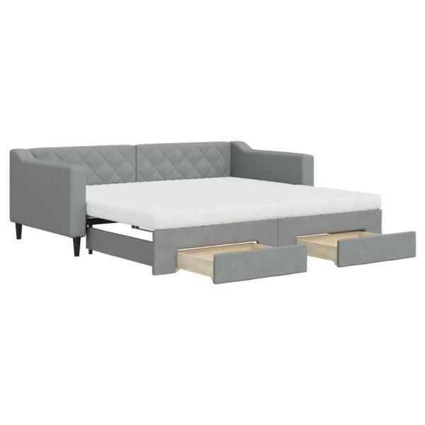 Tagesbett Ausziehbar mit Schubladen Hellgrau 90x190 cm Stoff