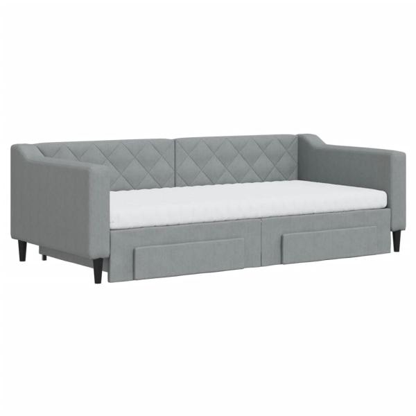 Tagesbett Ausziehbar mit Schubladen Hellgrau 90x190 cm Stoff