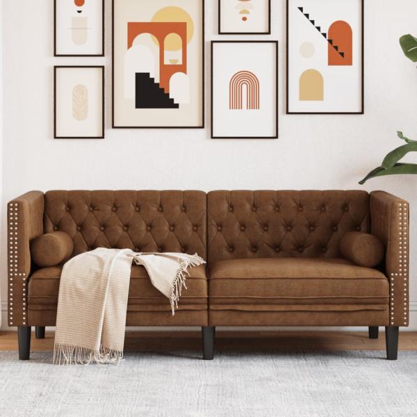 ARDEBO.de - Chesterfield-Sofa 2-Sitzer Braun Kunstleder in Wildleder-Optik