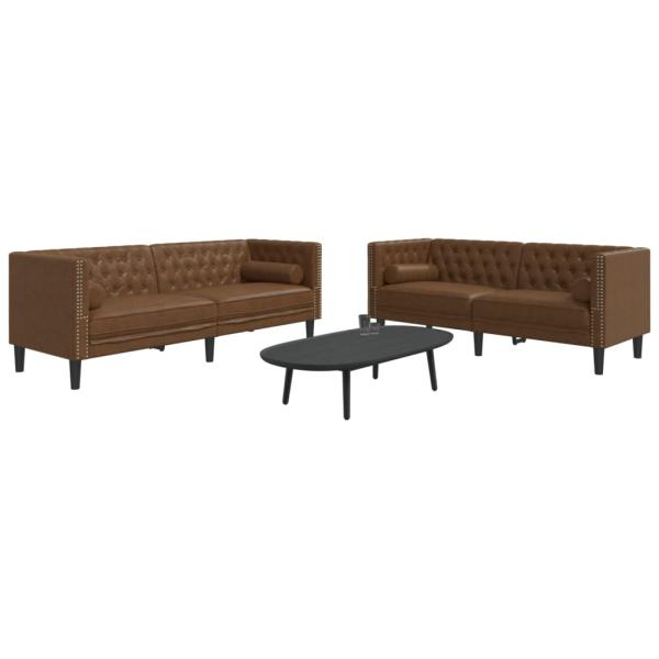 ARDEBO.de - 2-tlg. Chesterfield-Sofa-Set Braun Kunstleder Wildleder-Optik