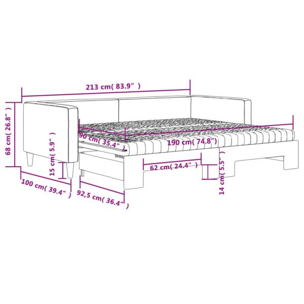 Tagesbett Ausziehbar mit Matratze Hellgrau 90x190 cm Stoff