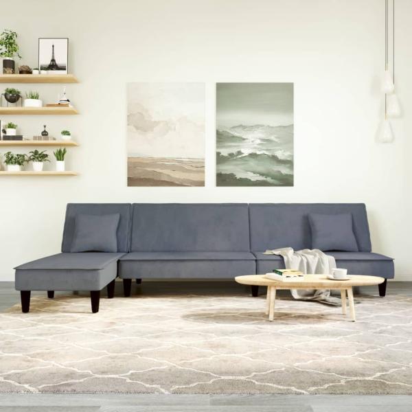 ARDEBO.de - Schlafsofa in L-Form Dunkelgrau 255x140x70 cm Samt