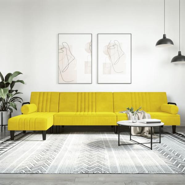 ARDEBO.de - Schlafsofa in L-Form Gelb 260x140x70 cm Samt