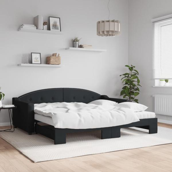 ARDEBO.de - Tagesbett Ausziehbar mit Matratzen Schwarz 90x190 cm Stoff