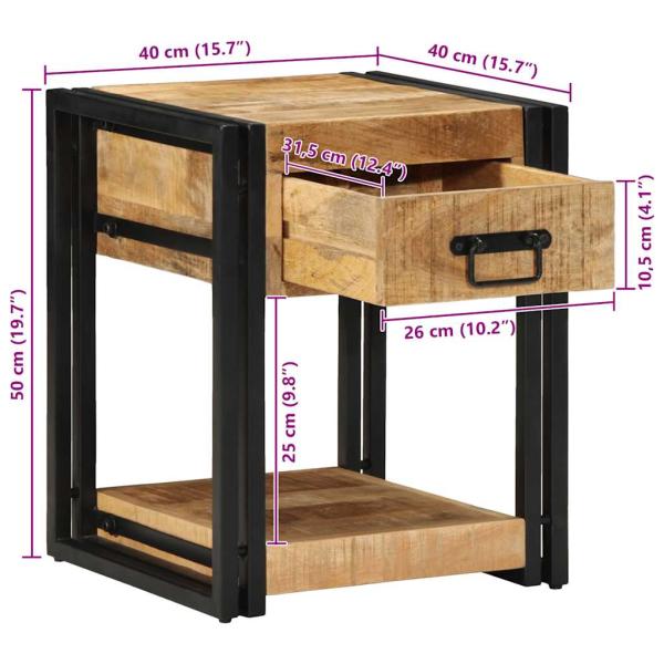 Nachttische 2 Stk. 40x40x50 cm Raues Massivholz Mango