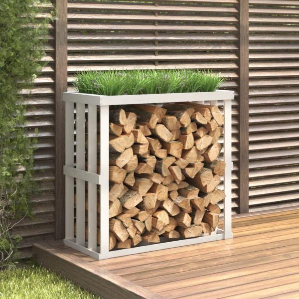 ARDEBO.de - Outdoor-Kaminholzregal Weiß 108x52x106 cm Massivholz Kiefer