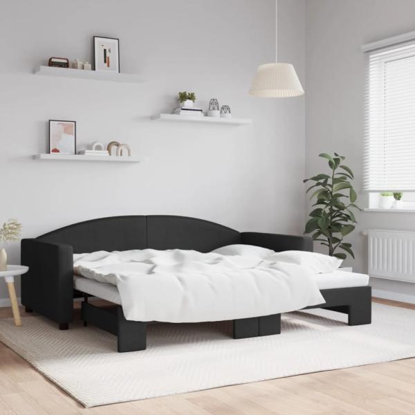 ARDEBO.de - Tagesbett Ausziehbar Schwarz 90x190 cm Stoff