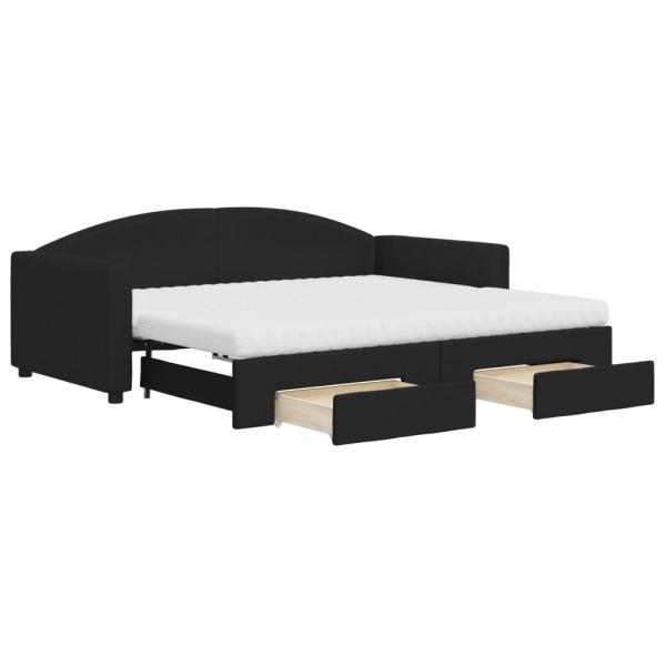 Tagesbett Ausziehbar mit Schubladen Schwarz 90x190 cm Stoff