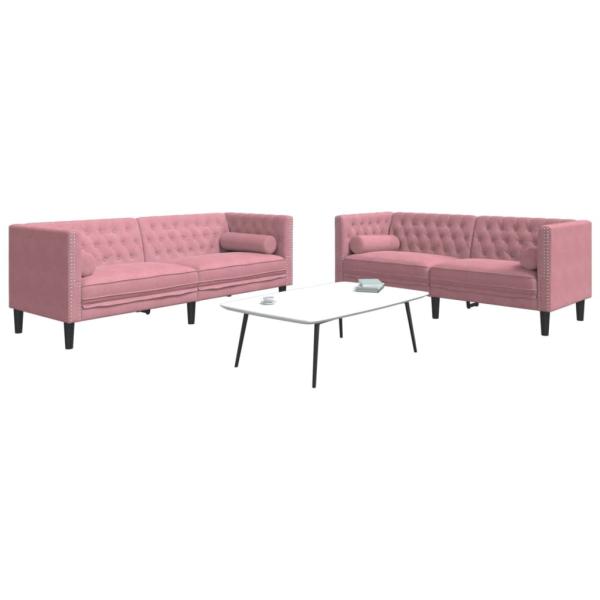 ARDEBO.de - 2-tlg. Chesterfield-Sofa-Set mit Nackenrollen Rosa Samt