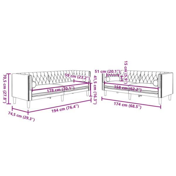 2-tlg. Chesterfield-Sofa-Set mit Nackenrollen Rosa Samt