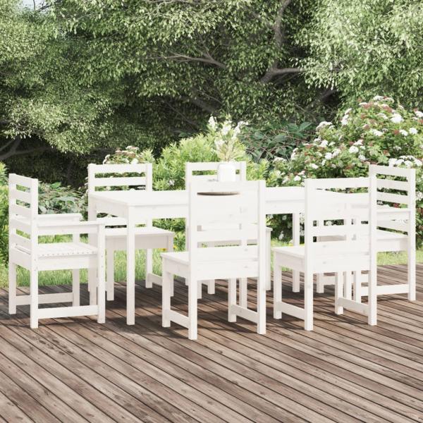 ARDEBO.de - 7-tlg. Garten-Essgruppe Weiß Massivholz Kiefer