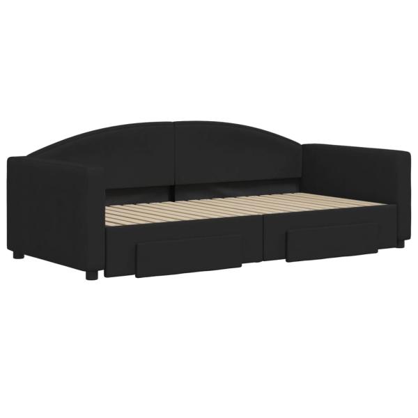 Tagesbett Ausziehbar mit Schubladen Schwarz 90x190 cm Stoff