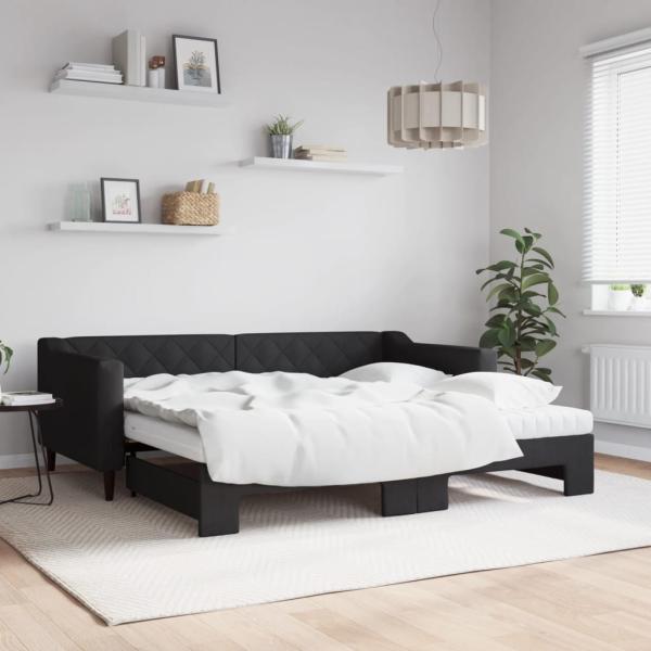 ARDEBO.de - Tagesbett Ausziehbar mit Matratzen Schwarz 90x190 cm Stoff